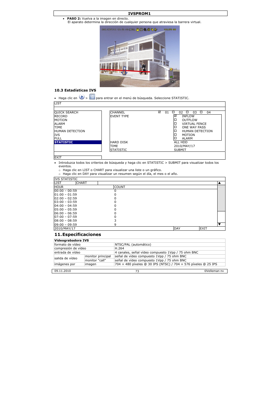 Especificaciones | Velleman IVSPROM1 User Manual | Page 73 / 95
