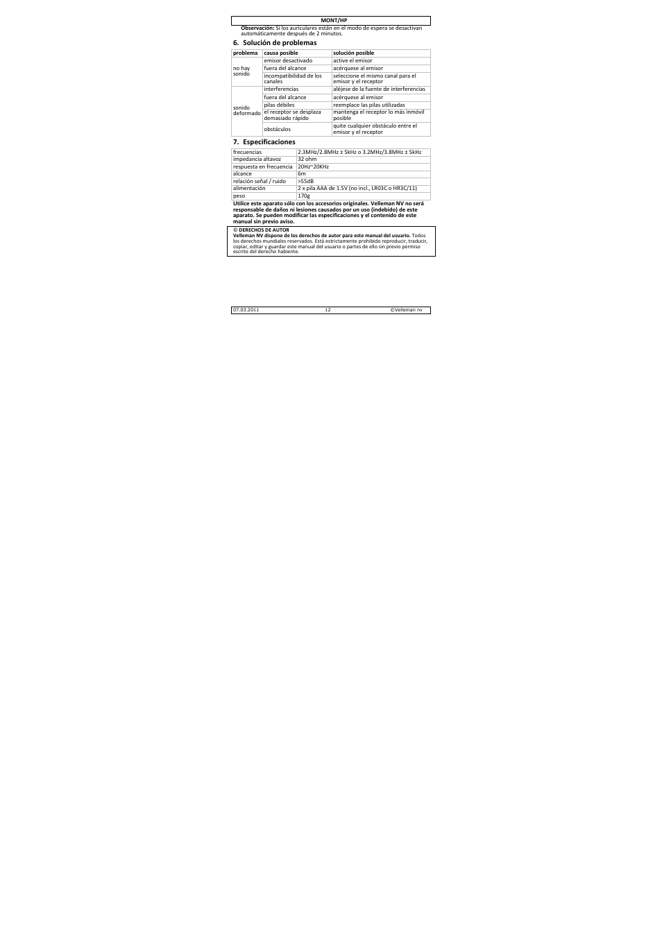 Velleman MONT-HP User Manual | Page 12 / 19