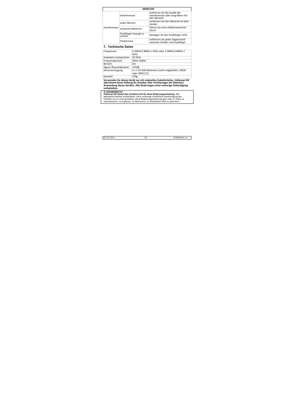 Velleman MONT-HP User Manual | Page 15 / 19