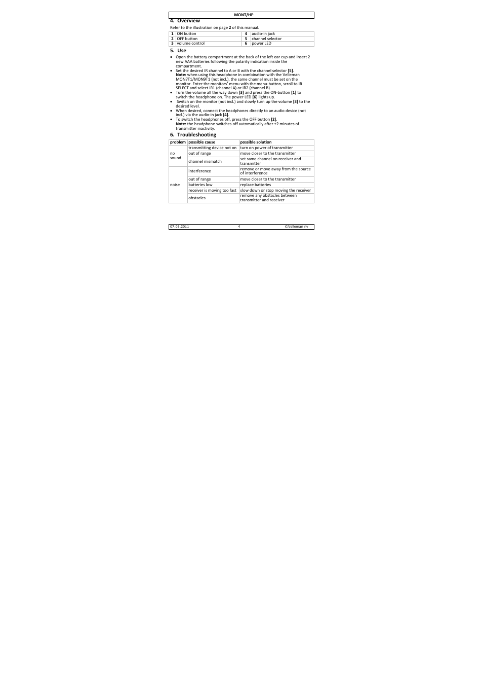 Velleman MONT-HP User Manual | Page 4 / 19