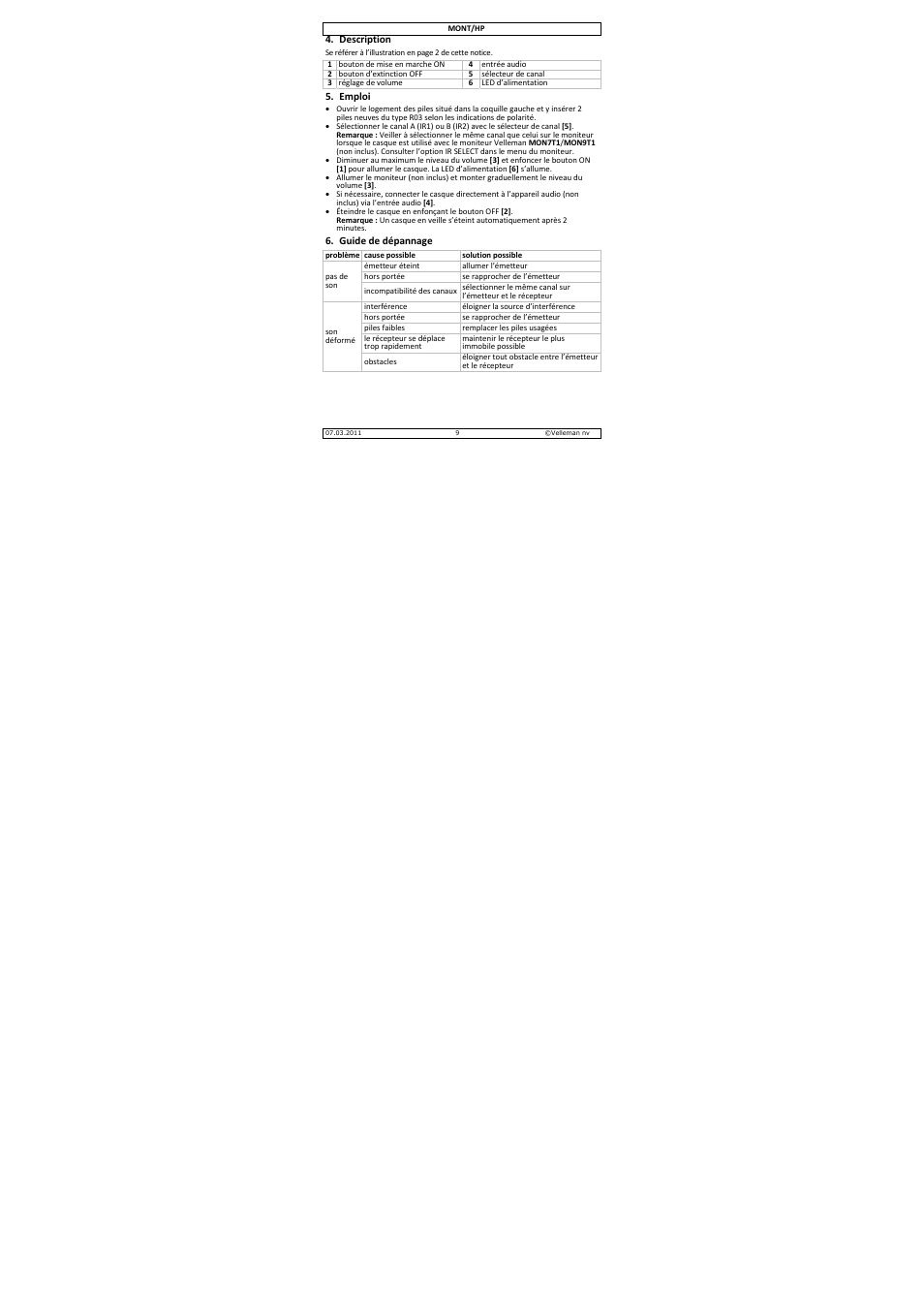 Velleman MONT-HP User Manual | Page 9 / 19