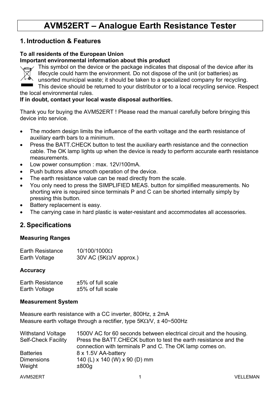 Velleman AVM52ERT User Manual | 39 pages