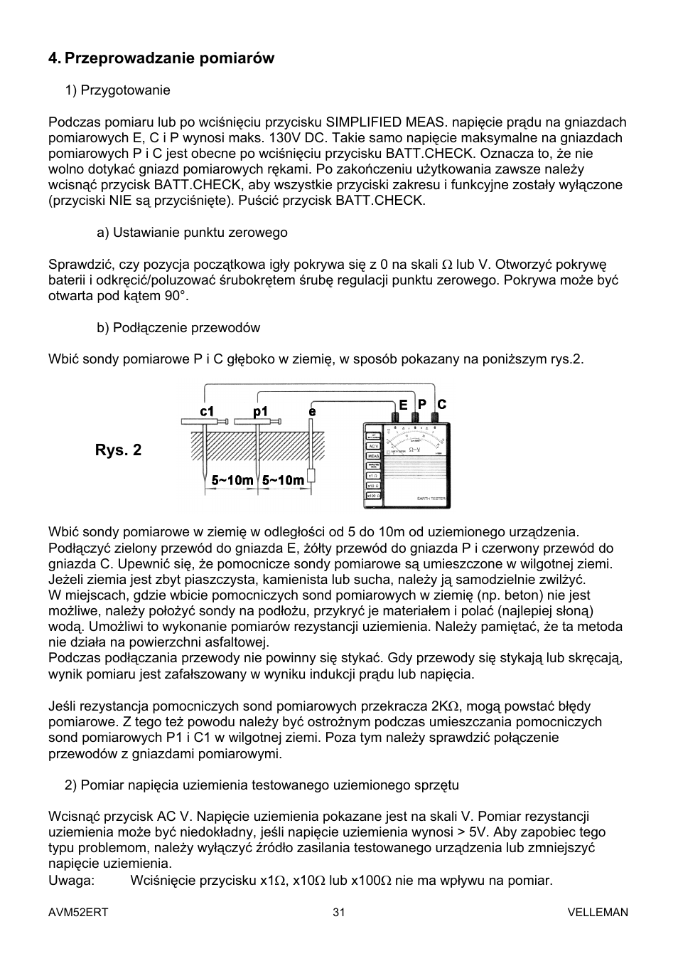 Przeprowadzanie pomiarów, Rys. 2 | Velleman AVM52ERT User Manual | Page 31 / 39