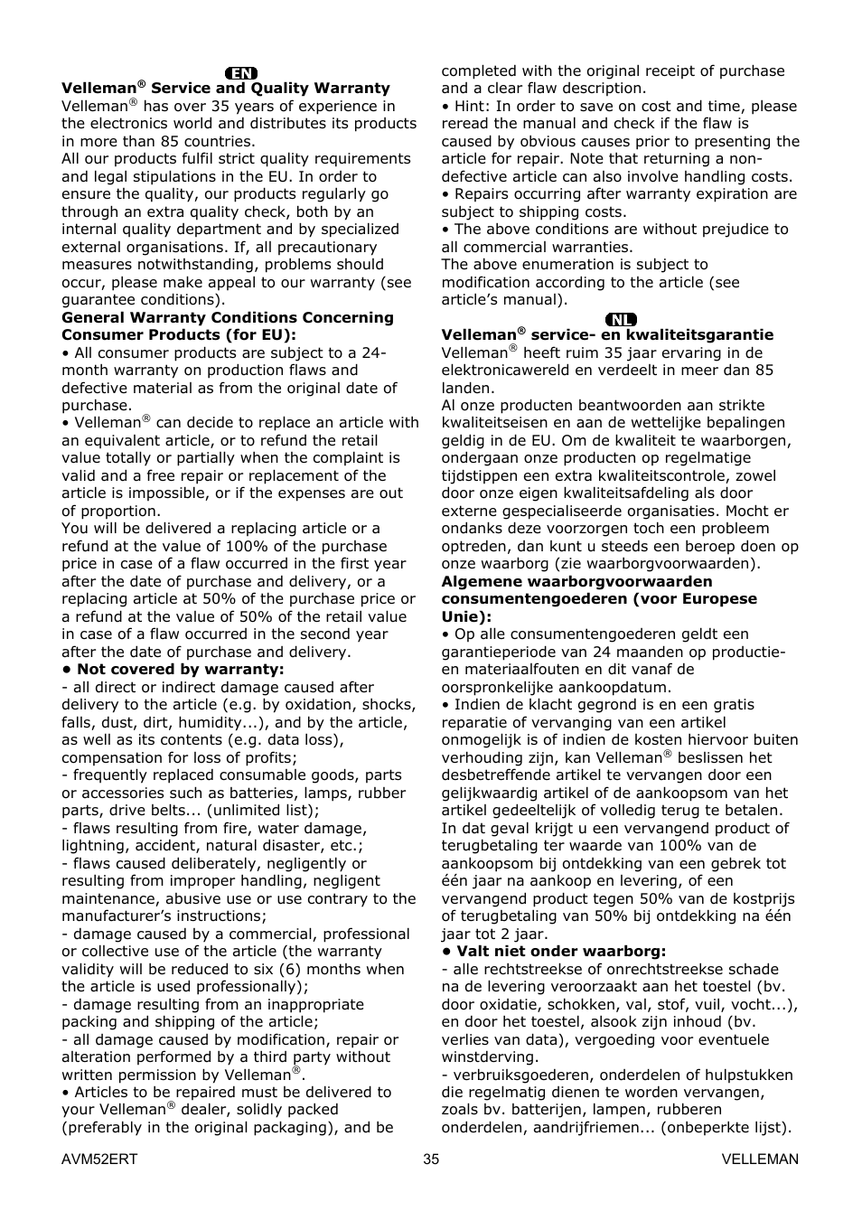 Velleman AVM52ERT User Manual | Page 35 / 39