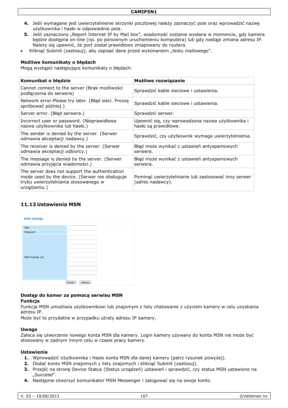 13 ustawienia msn | Velleman CAMIP5N1 User manual User Manual | Page 107 / 114