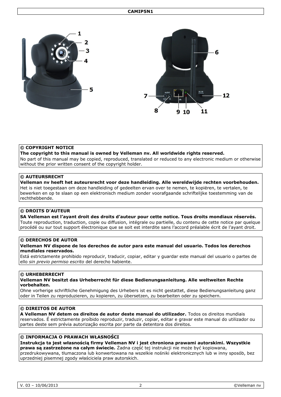 Velleman CAMIP5N1 User manual User Manual | Page 2 / 114