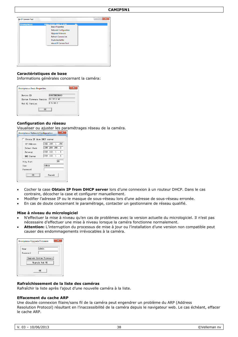 Velleman CAMIP5N1 User manual User Manual | Page 38 / 114