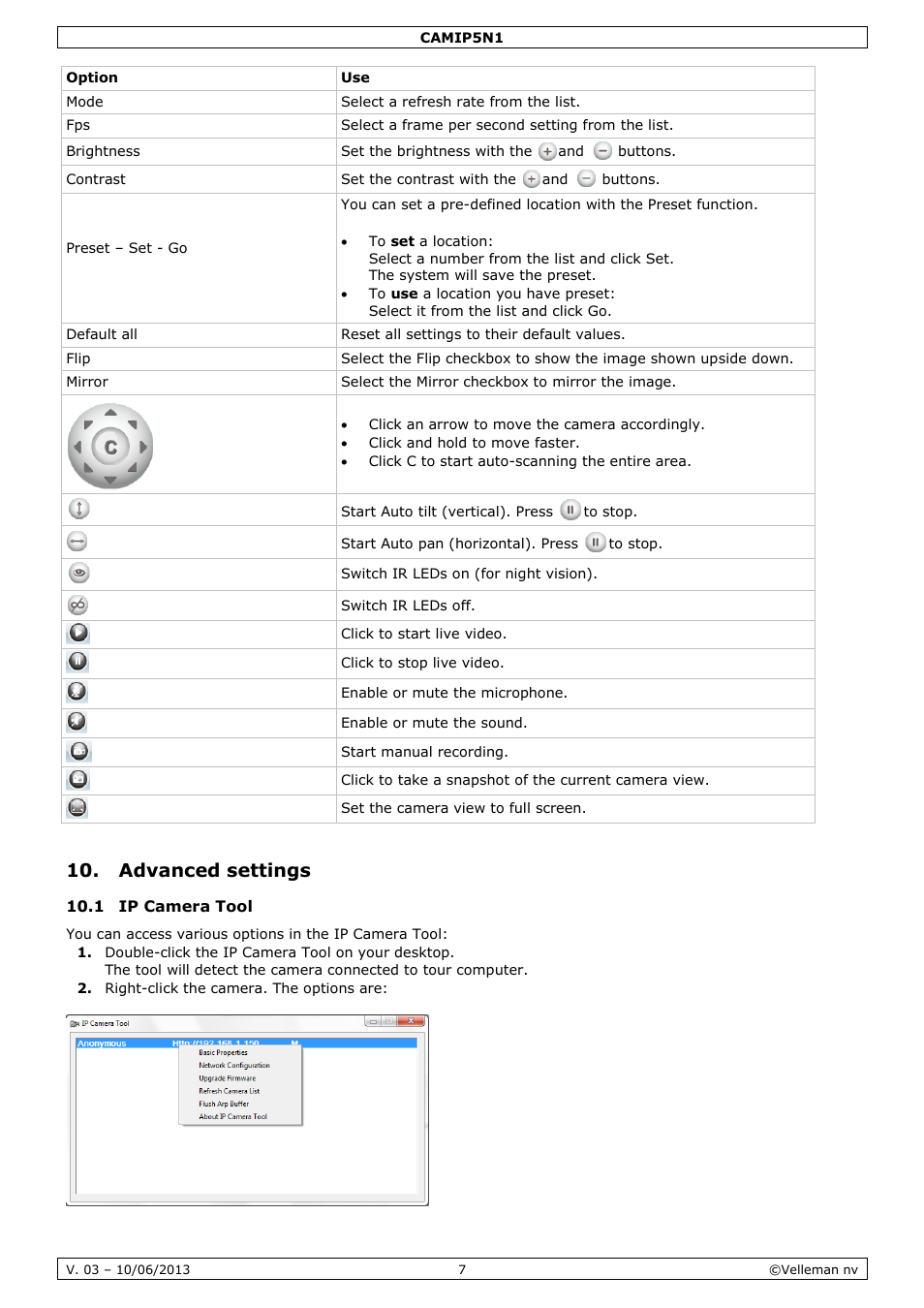 Advanced settings, 1 ip camera tool | Velleman CAMIP5N1 User manual User Manual | Page 7 / 114