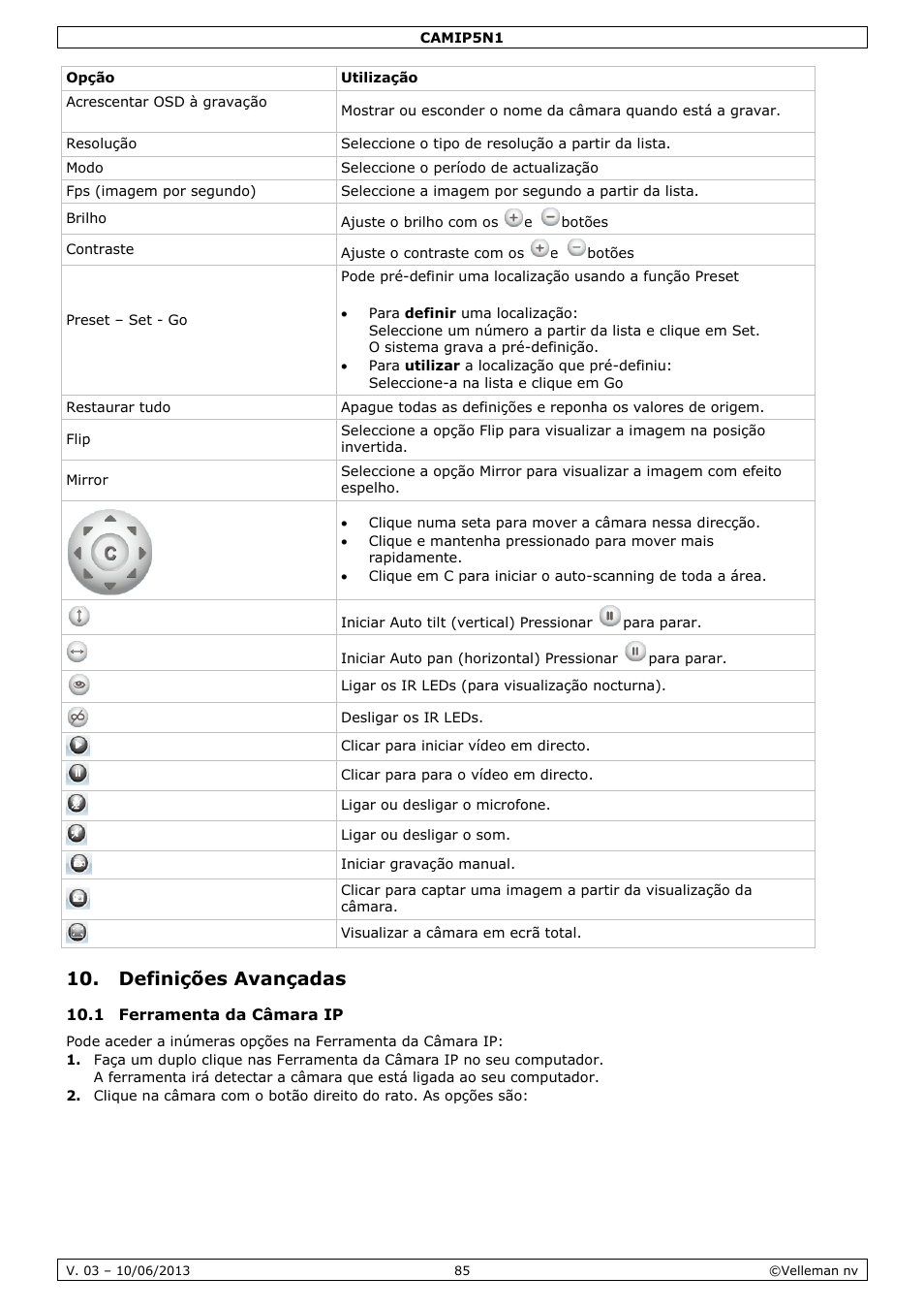 Definições avançadas, 1 ferramenta da câmara ip | Velleman CAMIP5N1 User manual User Manual | Page 85 / 114