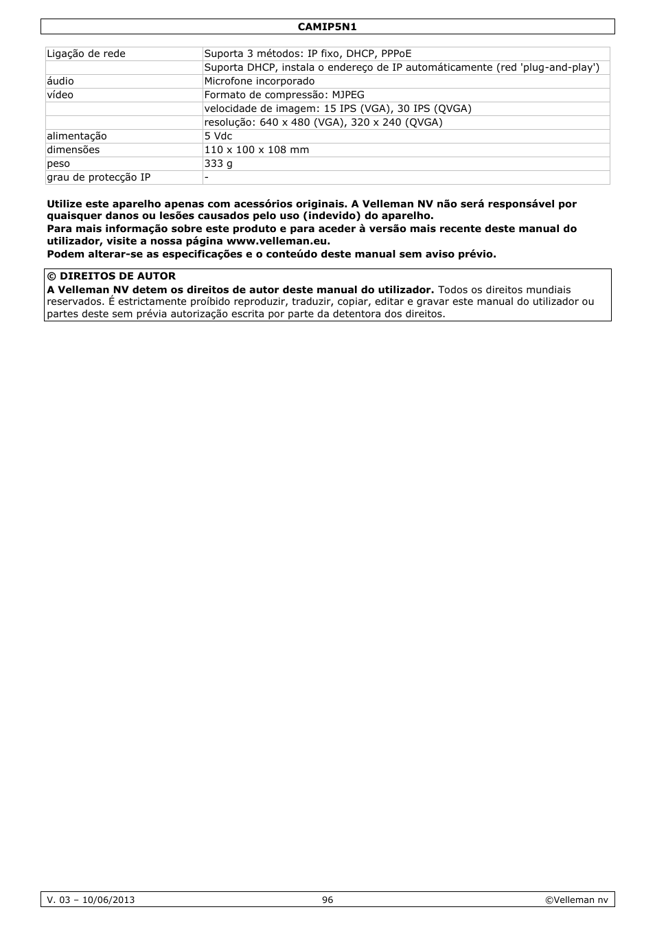 Velleman CAMIP5N1 User manual User Manual | Page 96 / 114