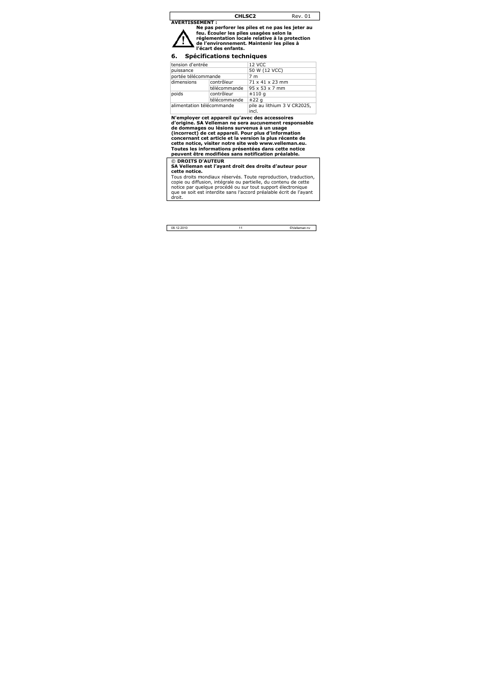 Velleman CHLSC2 User Manual | Page 11 / 22