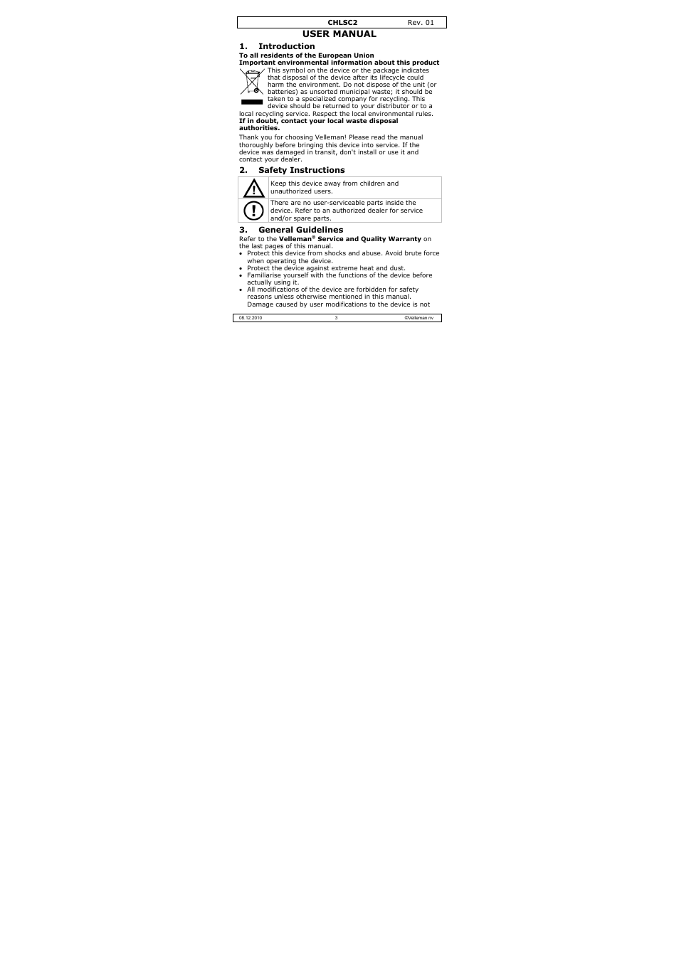 User ma, Anual | Velleman CHLSC2 User Manual | Page 3 / 22