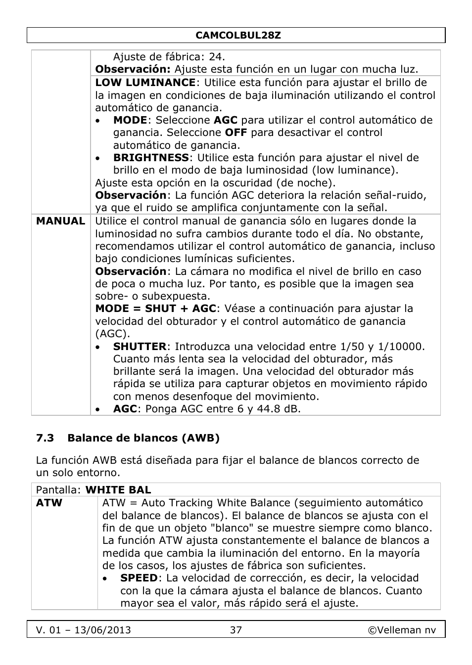 3 balance de blancos (awb) | Velleman CAMCOLBUL28Z User Manual | Page 37 / 56