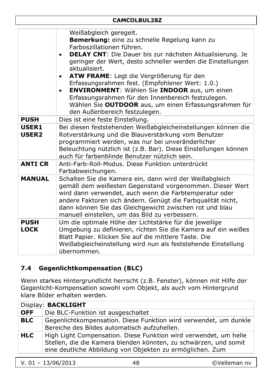 4 gegenlichtkompensation (blc) | Velleman CAMCOLBUL28Z User Manual | Page 48 / 56