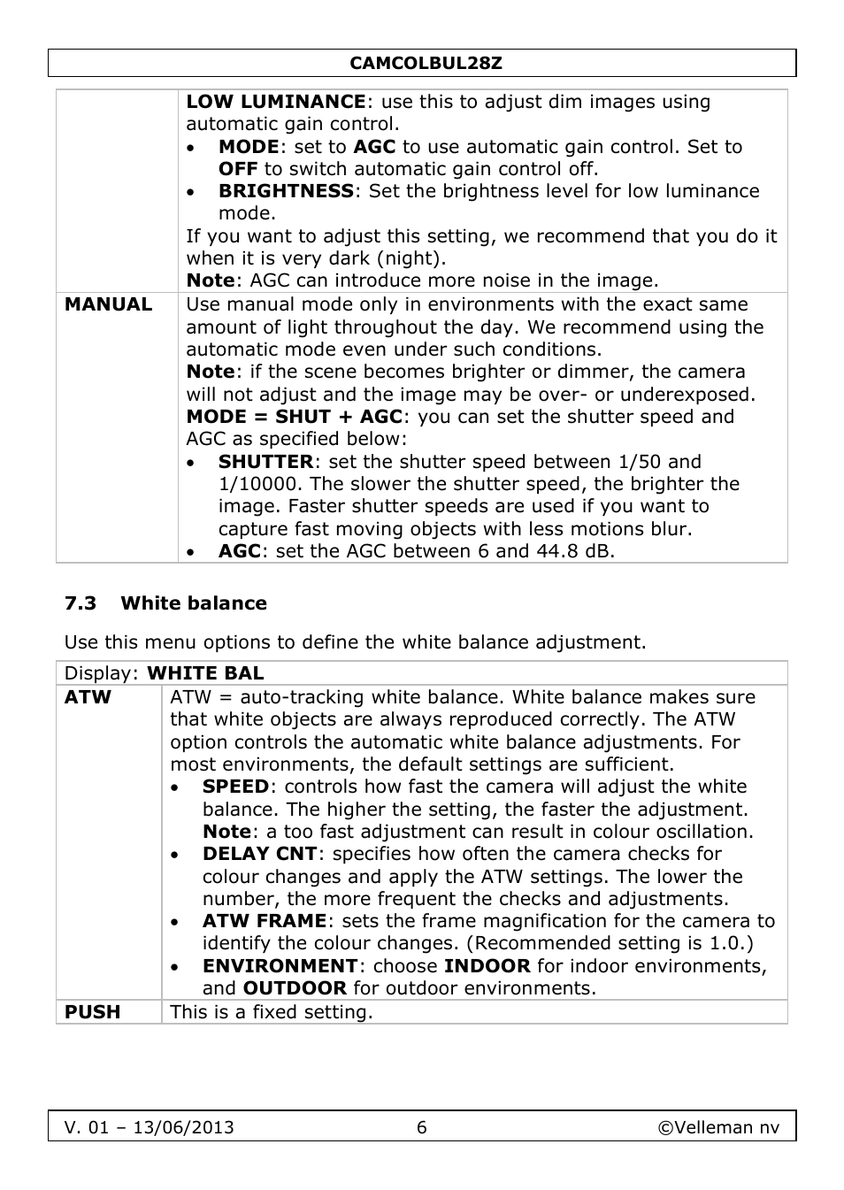 3 white balance | Velleman CAMCOLBUL28Z User Manual | Page 6 / 56