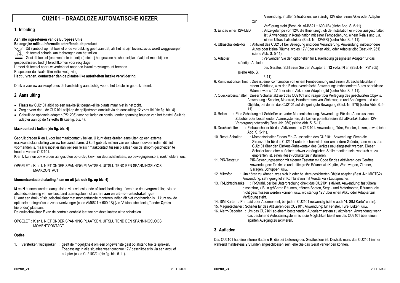 Cu2101 – draadloze automatische kiezer | Velleman CU2101 User Manual | Page 10 / 22