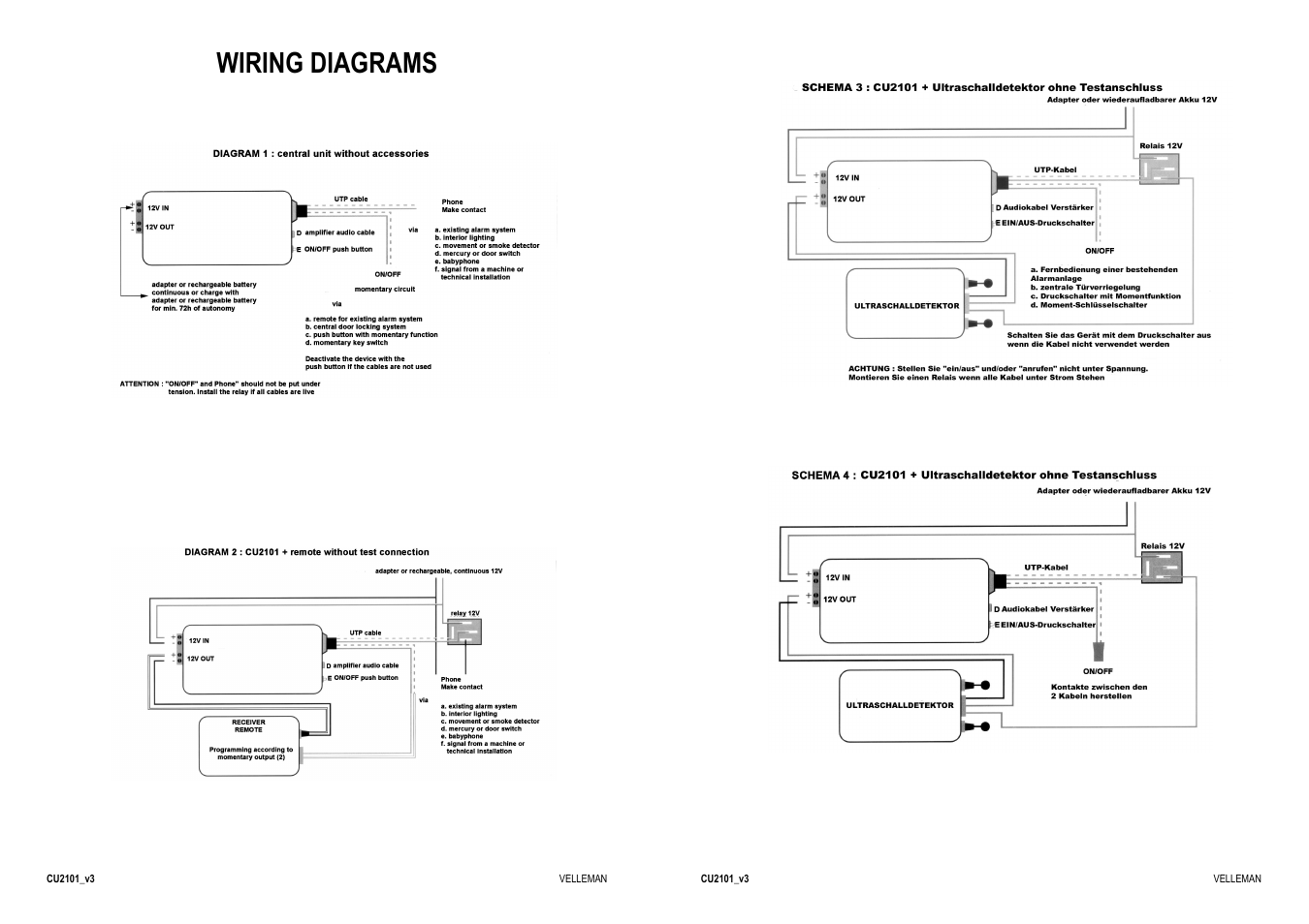 Wiring diagrams | Velleman CU2101 User Manual | Page 6 / 22