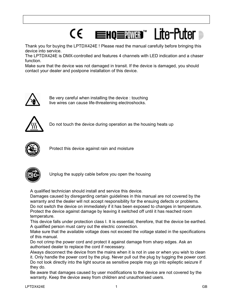 Velleman LPTDX424E User Manual | 4 pages