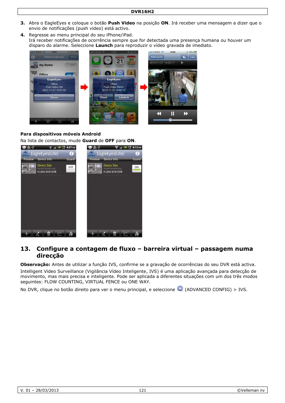 Para dispositivos móveis android | Velleman DVR16H2 User Manual | Page 121 / 128