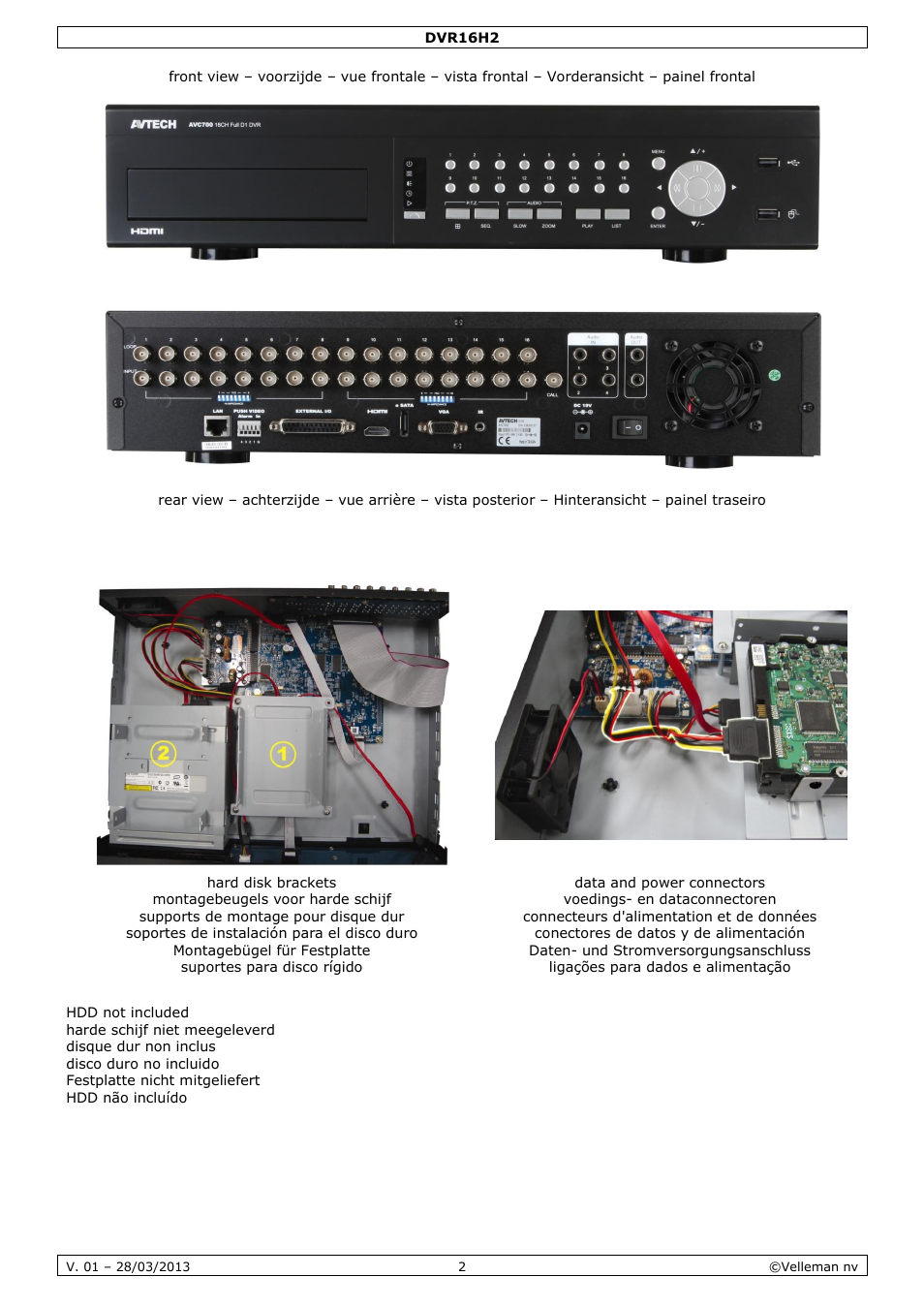 Velleman DVR16H2 User Manual | Page 2 / 128