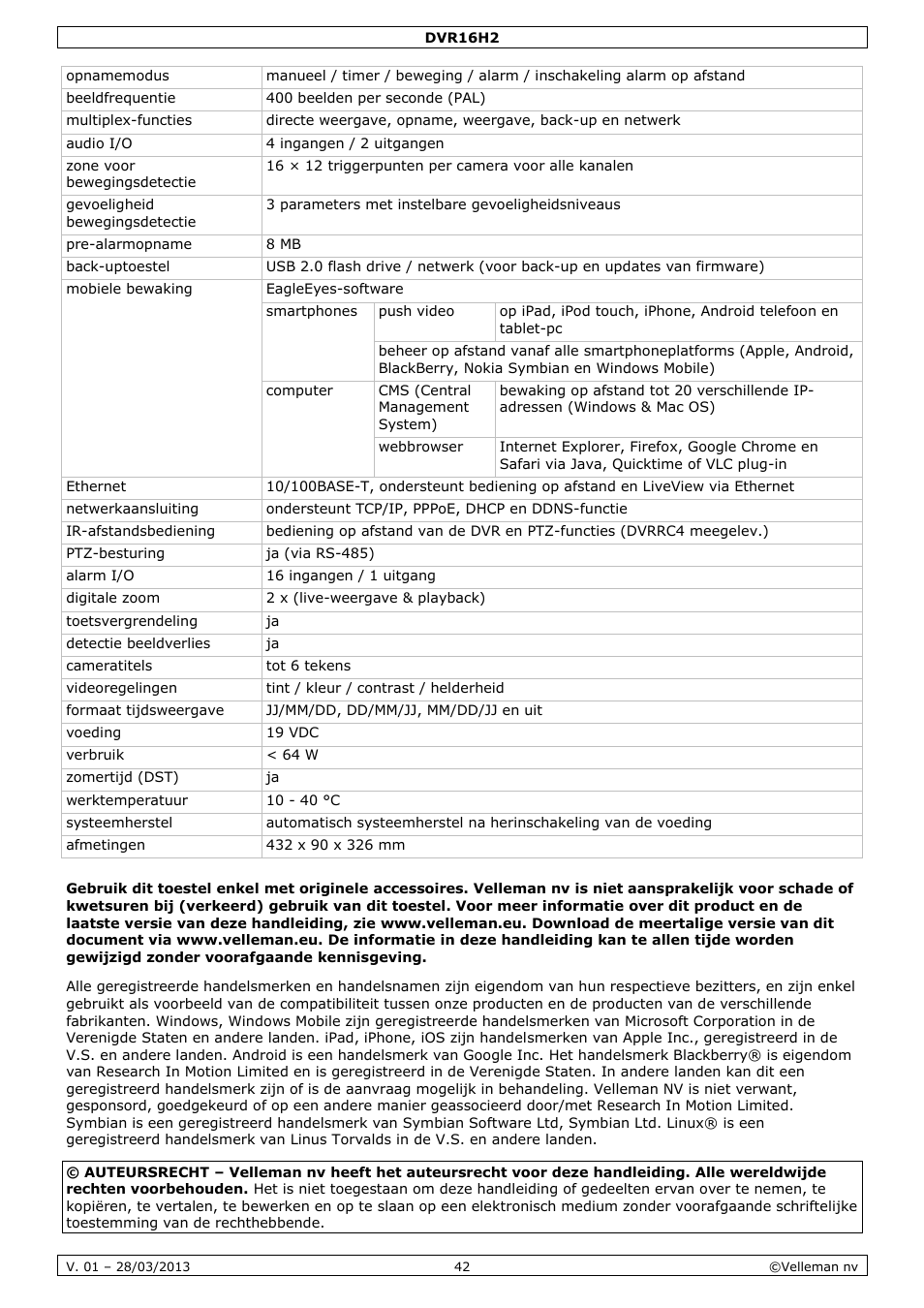 Velleman DVR16H2 User Manual | Page 42 / 128