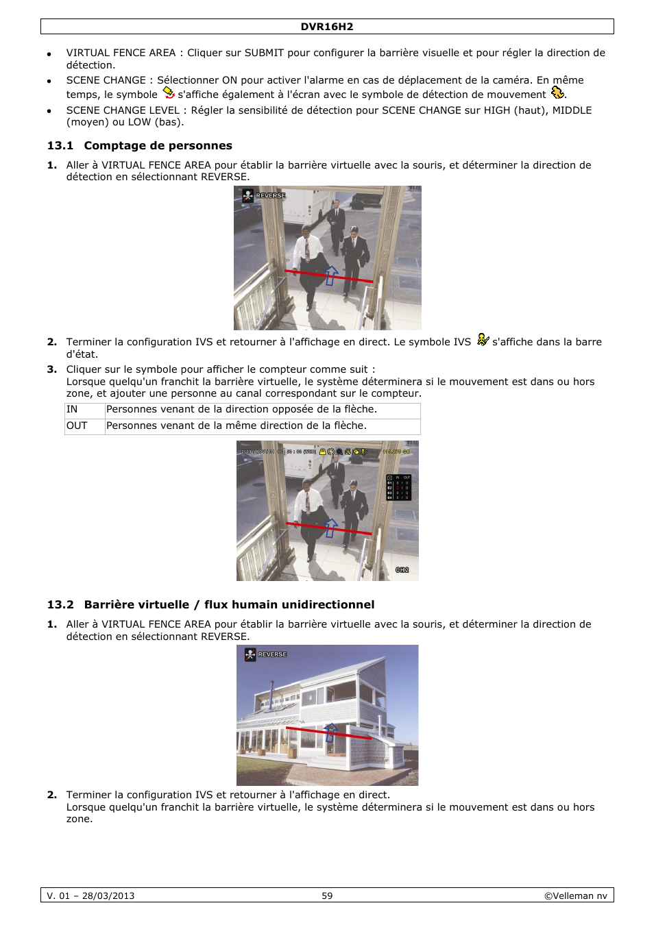 1 comptage de personnes, 2 barrière virtuelle / flux humain unidirectionnel | Velleman DVR16H2 User Manual | Page 59 / 128
