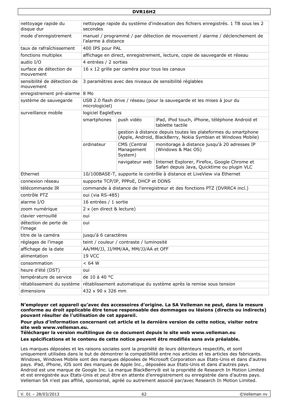 Velleman DVR16H2 User Manual | Page 62 / 128