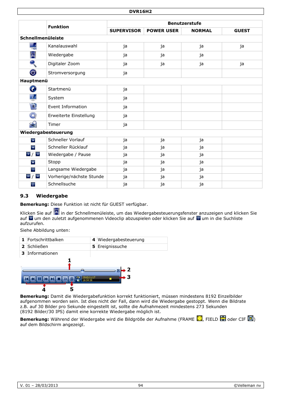 3 wiedergabe | Velleman DVR16H2 User Manual | Page 94 / 128