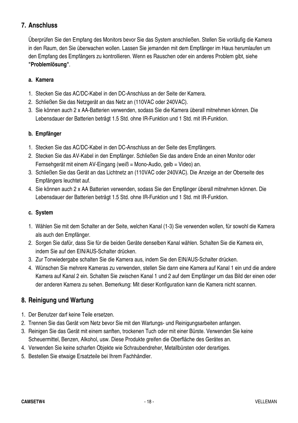 Velleman CAMSETW4 User Manual | Page 18 / 19