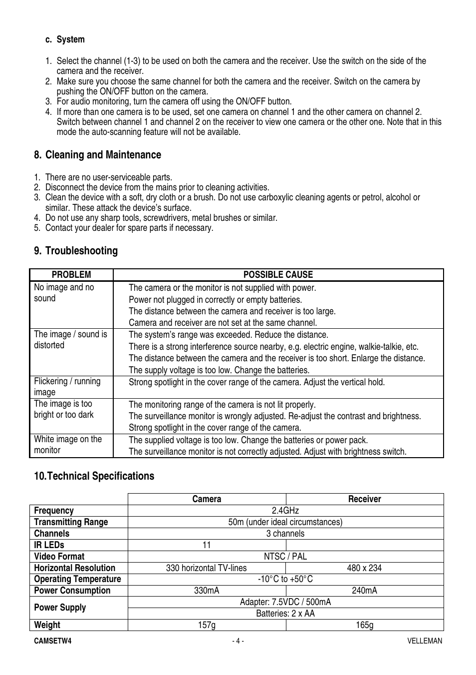 Velleman CAMSETW4 User Manual | Page 4 / 19