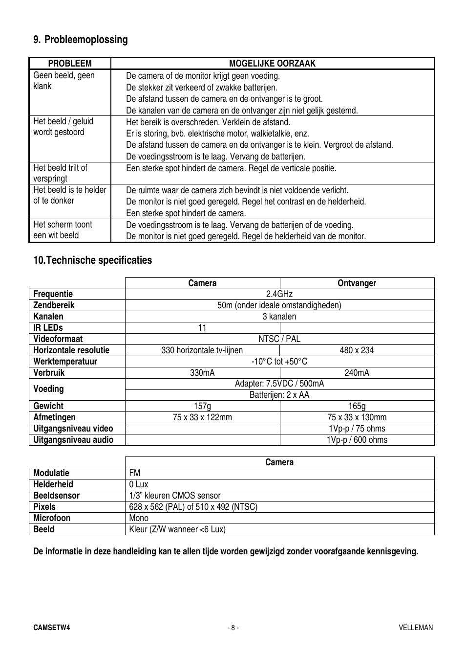 Velleman CAMSETW4 User Manual | Page 8 / 19