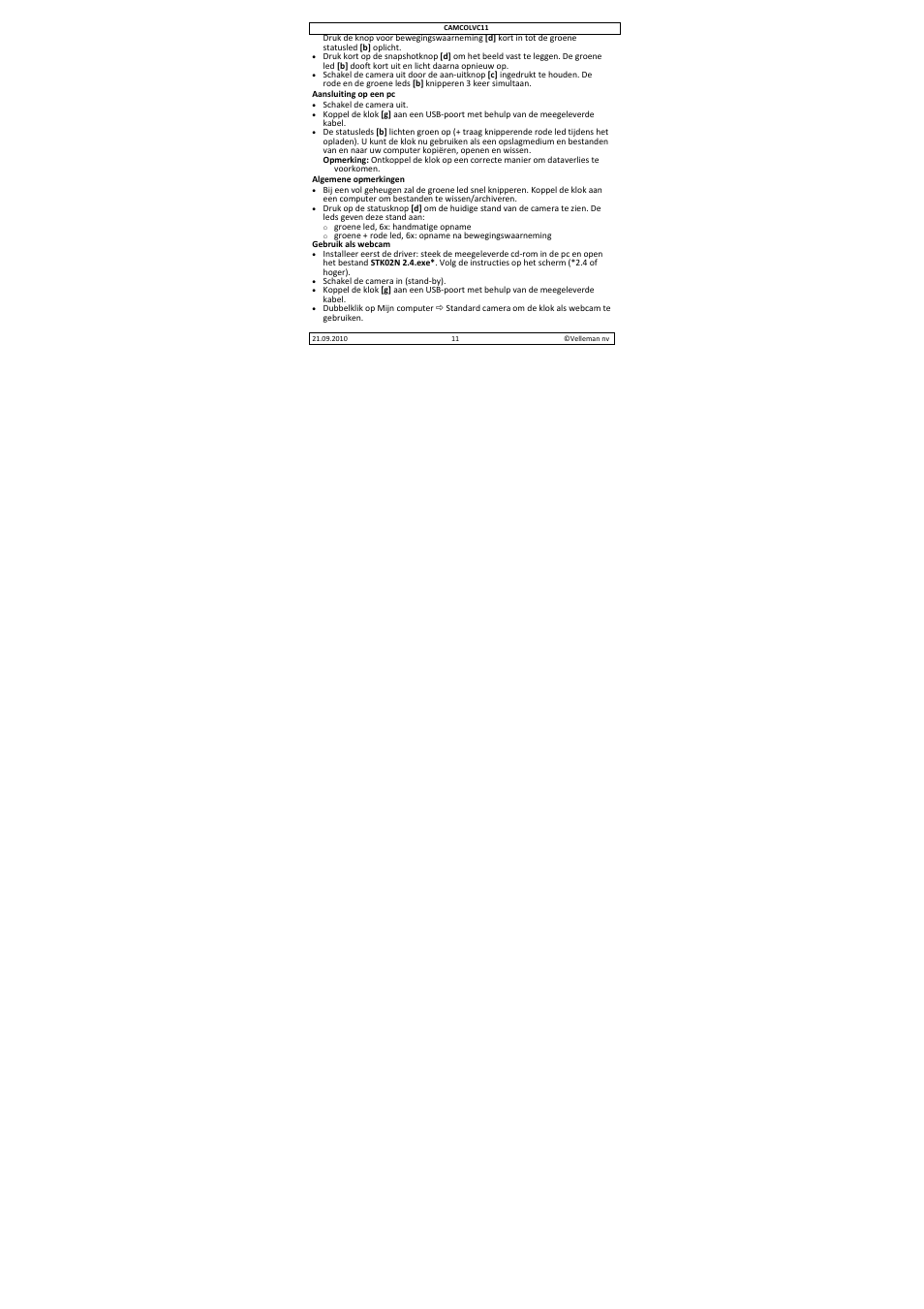 Velleman CAMCOLVC11 User Manual | Page 11 / 34