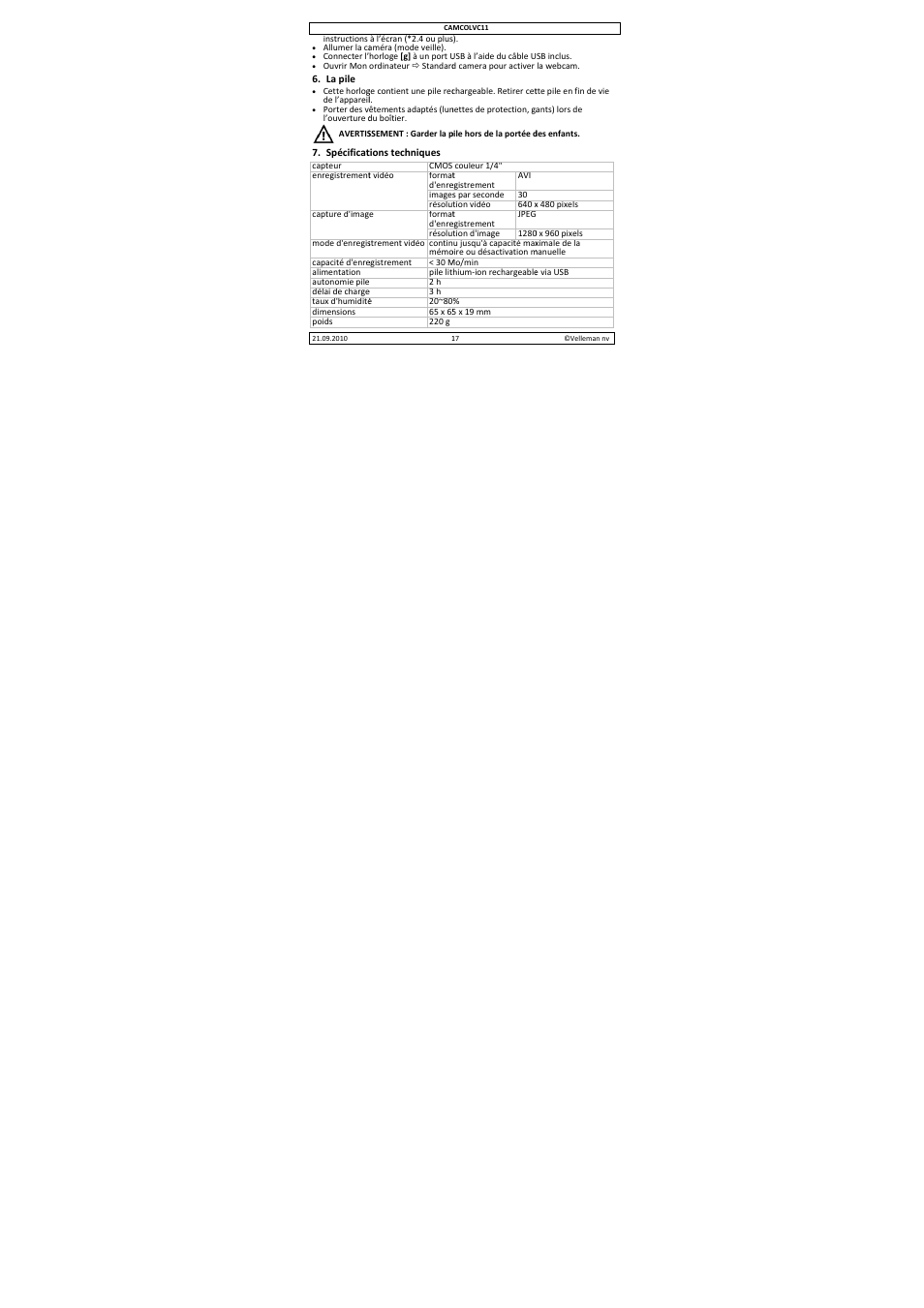 Velleman CAMCOLVC11 User Manual | Page 17 / 34