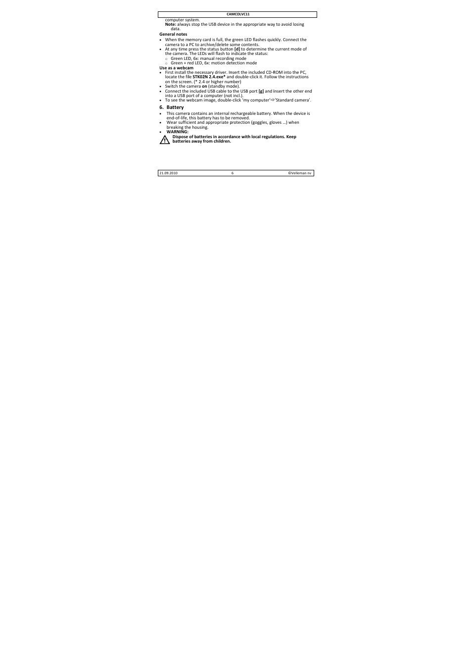 Velleman CAMCOLVC11 User Manual | Page 6 / 34