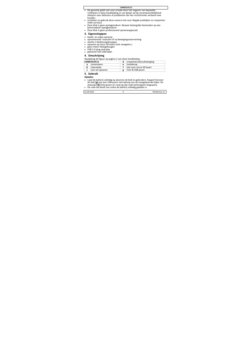 Velleman CAMCOLVC11 User Manual | Page 9 / 34