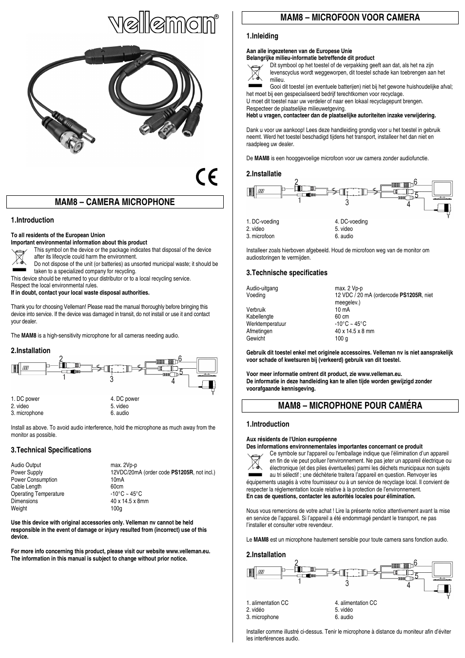 Velleman MAM8 User Manual | 2 pages