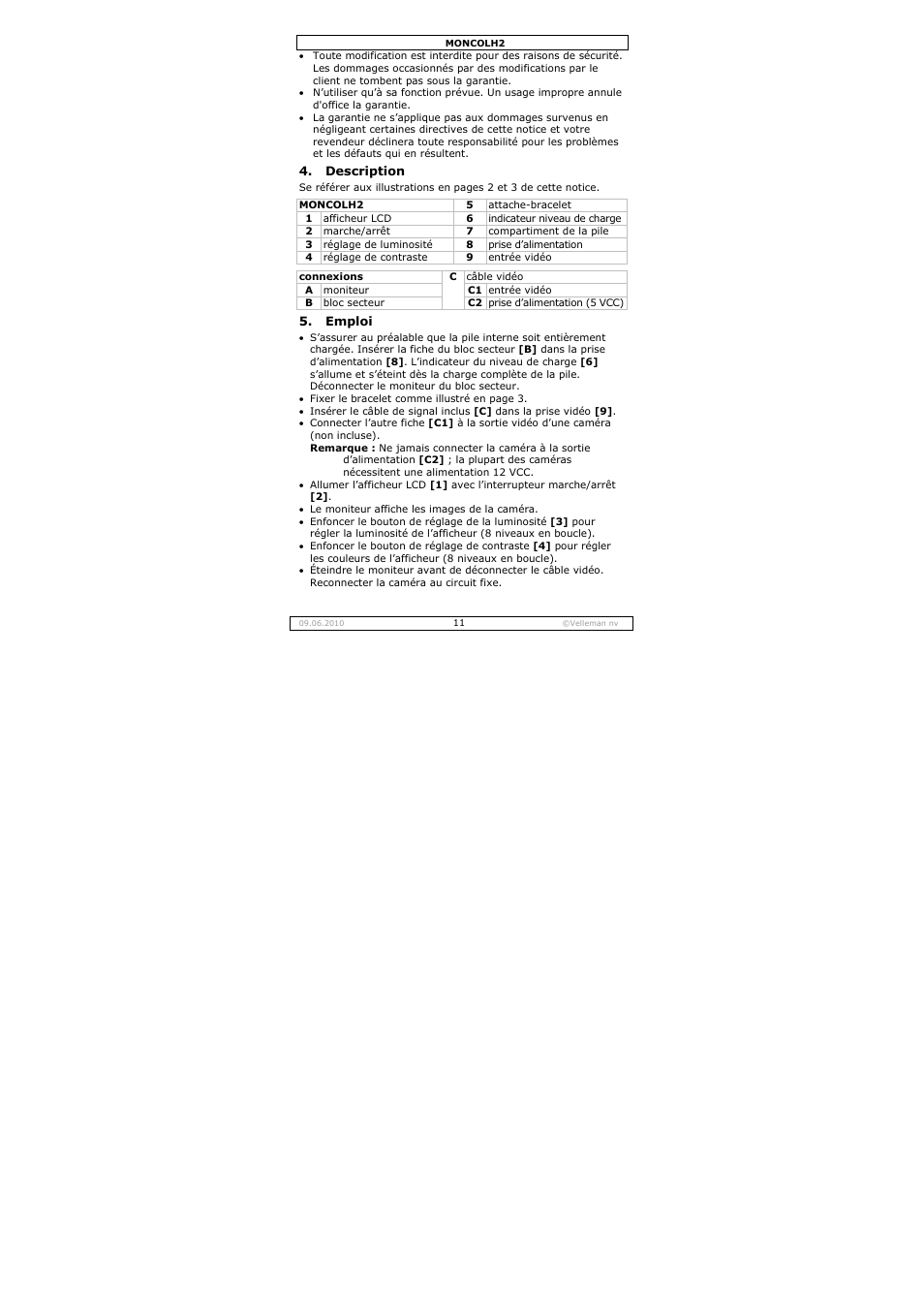 Velleman MONCOLH2 User Manual | Page 11 / 22