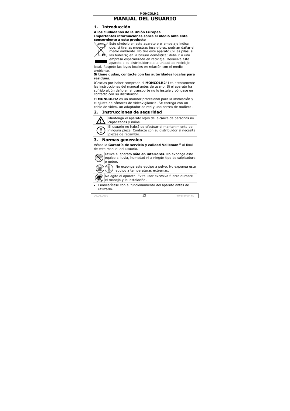 Manual, L del usu, Uario | Velleman MONCOLH2 User Manual | Page 13 / 22