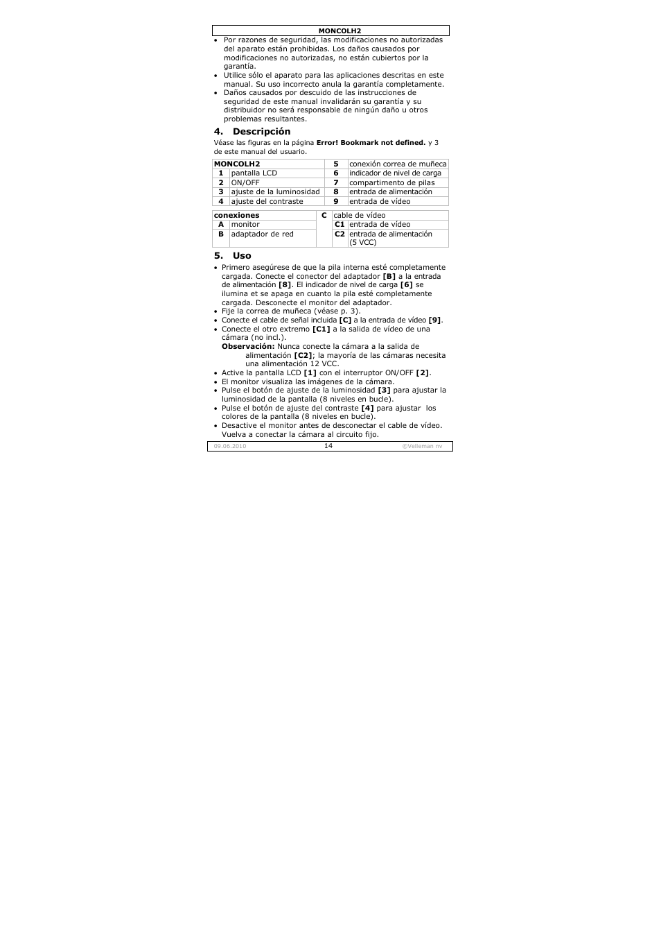 Velleman MONCOLH2 User Manual | Page 14 / 22
