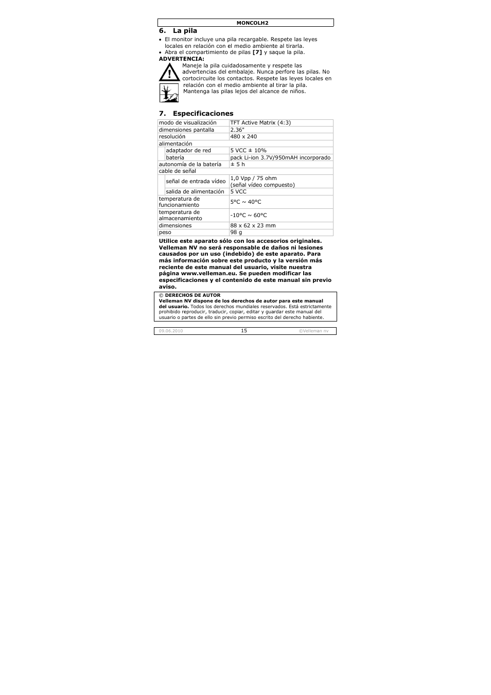 Velleman MONCOLH2 User Manual | Page 15 / 22