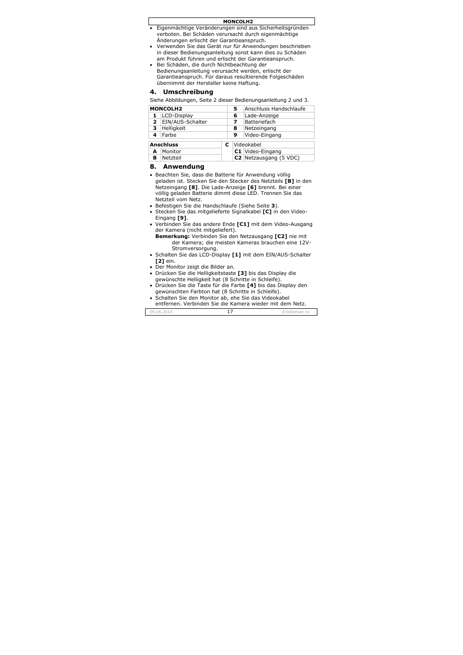 Velleman MONCOLH2 User Manual | Page 17 / 22