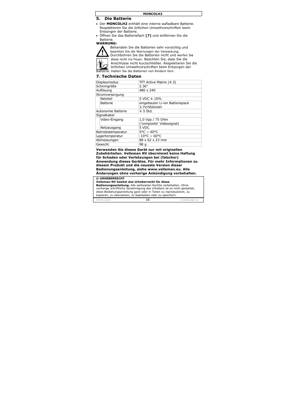 Velleman MONCOLH2 User Manual | Page 18 / 22