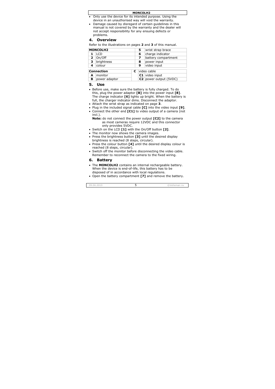 Velleman MONCOLH2 User Manual | Page 5 / 22