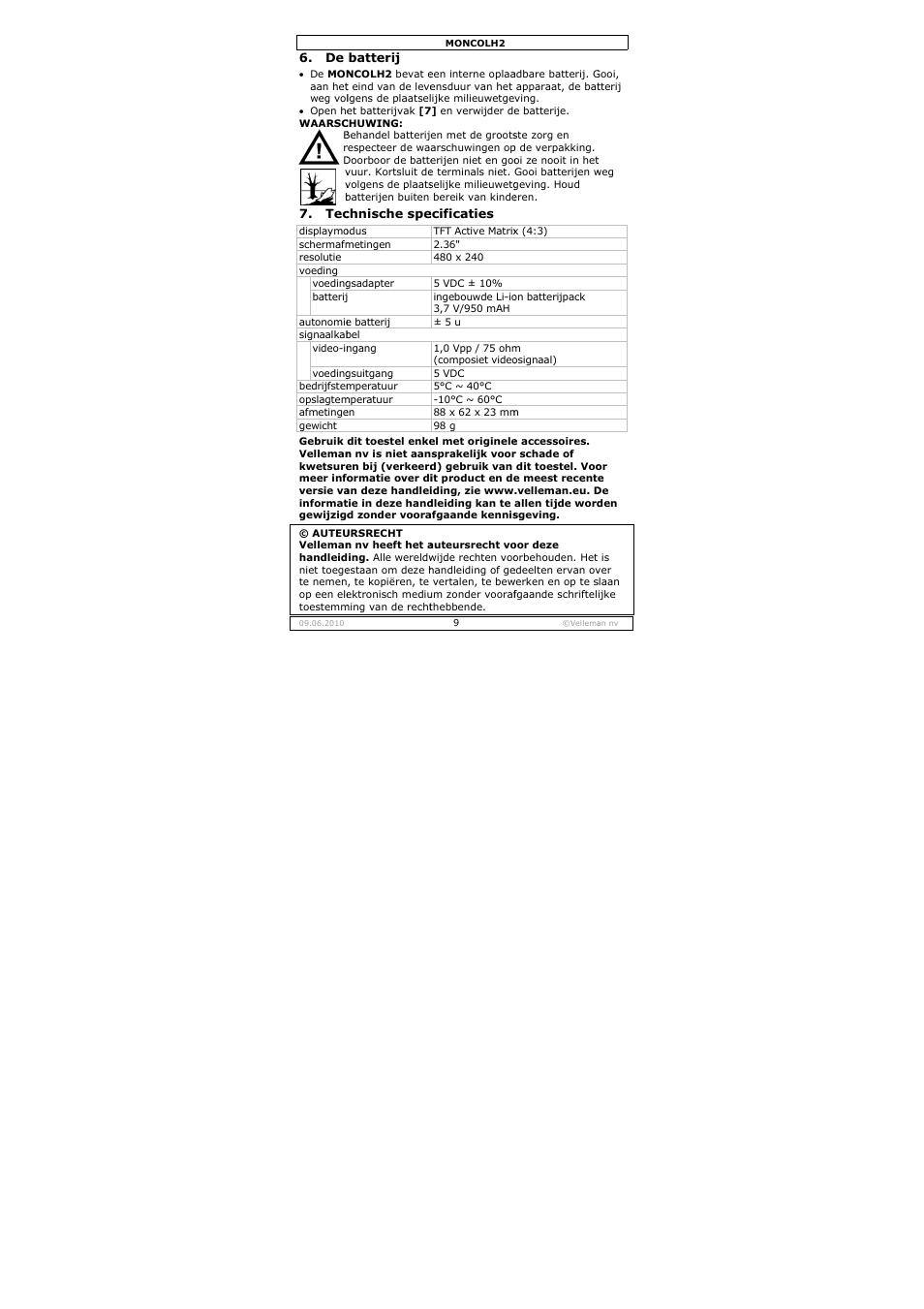 Velleman MONCOLH2 User Manual | Page 9 / 22