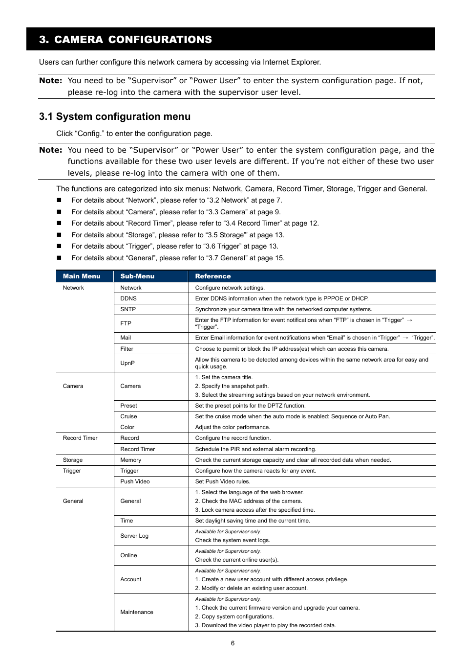 Camera configurations, 1 system configuration menu | Velleman CAMIP13 Quick Installation Guide User Manual | Page 10 / 27
