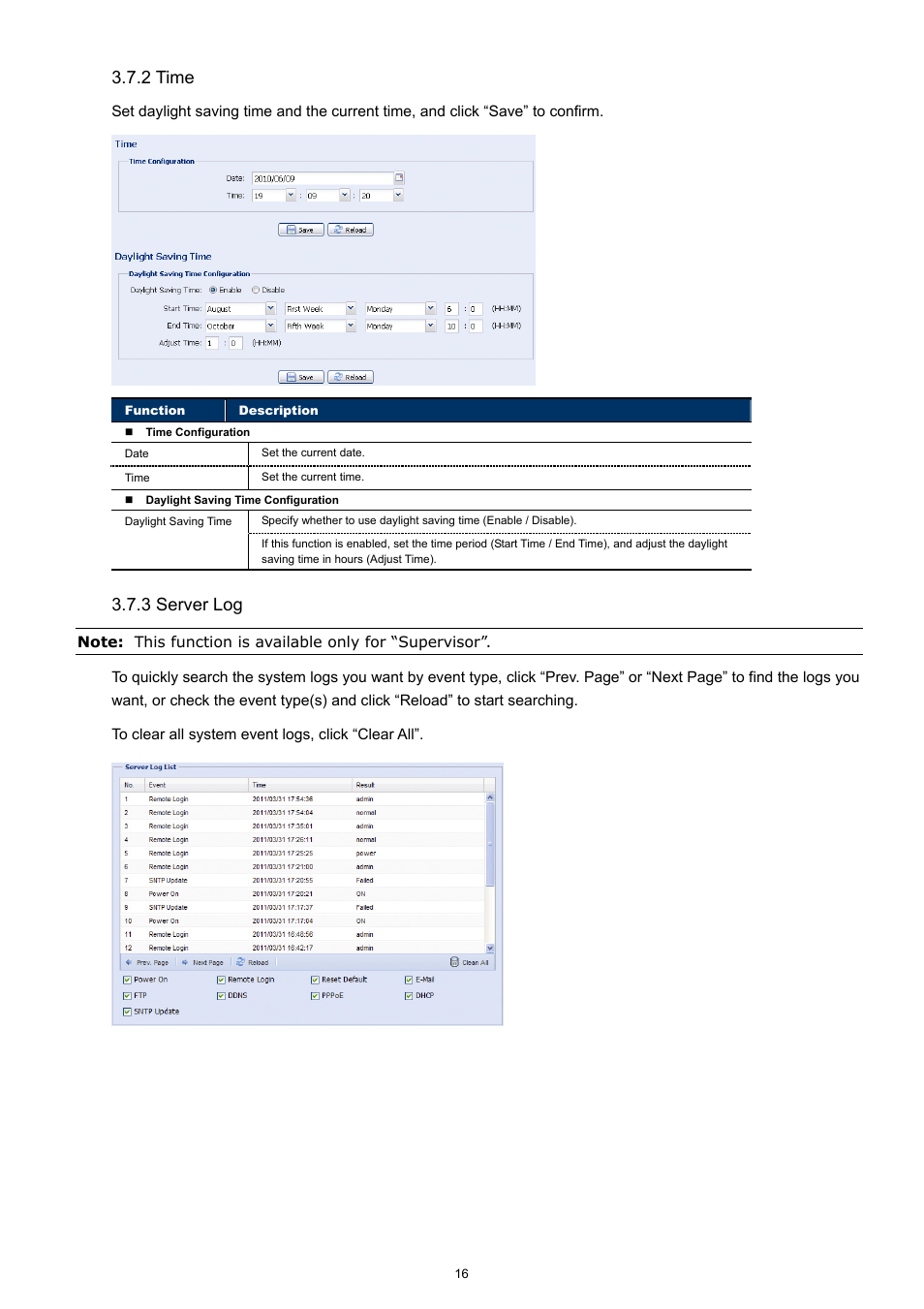 2 time, 3 server log | Velleman CAMIP13 Quick Installation Guide User Manual | Page 20 / 27