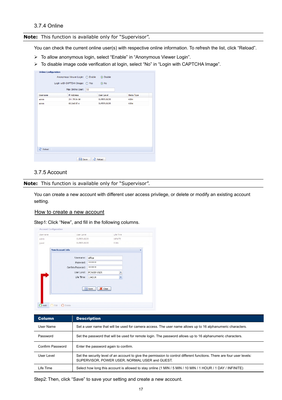 4 online, 5 account, How to create a new account | Velleman CAMIP13 Quick Installation Guide User Manual | Page 21 / 27