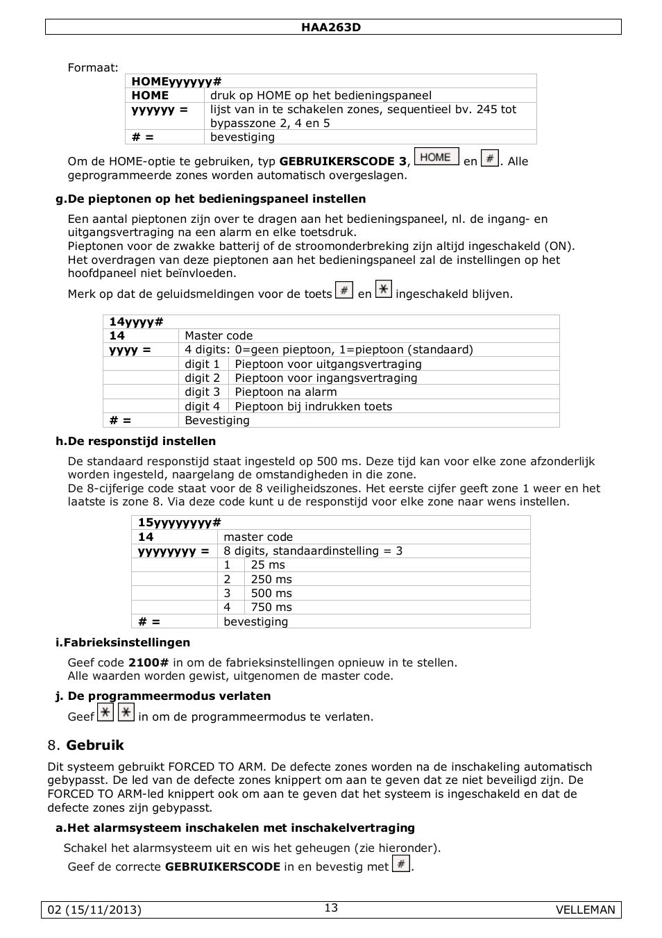 Gebruik | Velleman HAA263D User Manual | Page 13 / 40