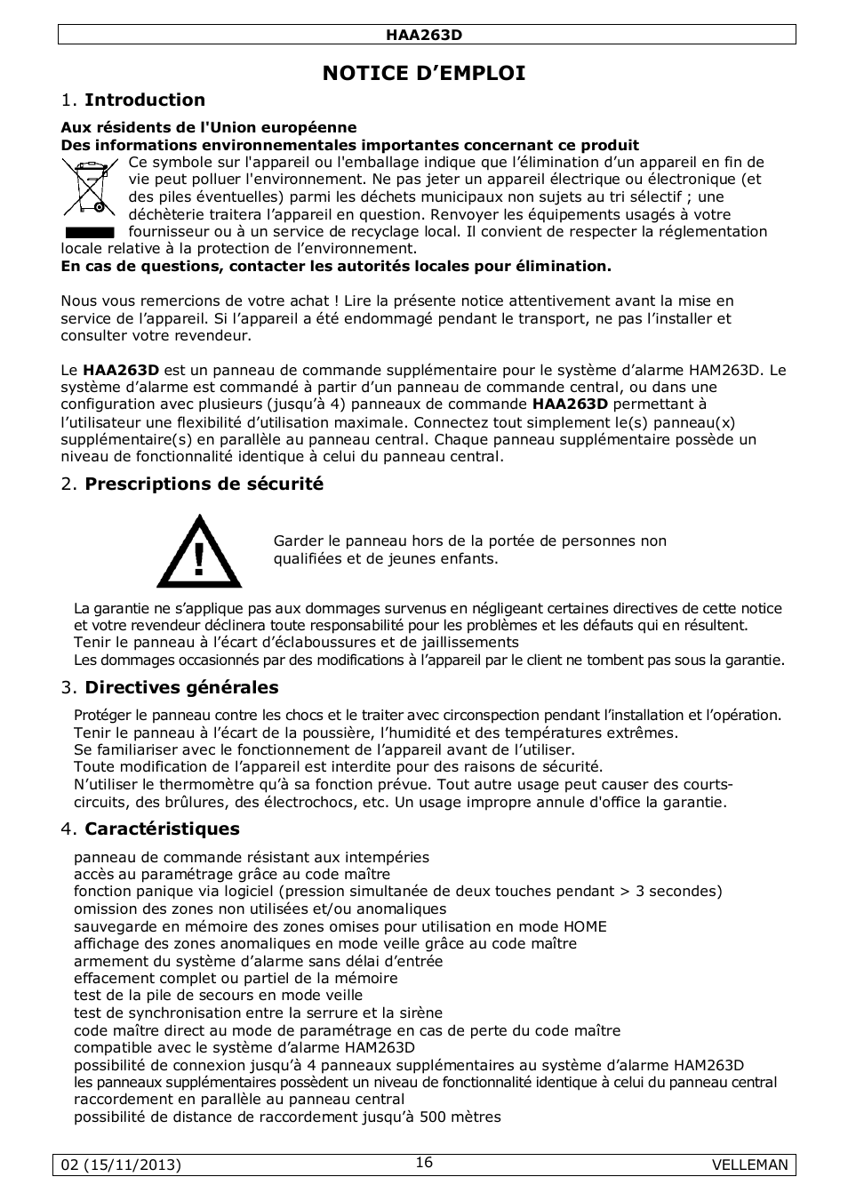 Notice d’emploi | Velleman HAA263D User Manual | Page 16 / 40