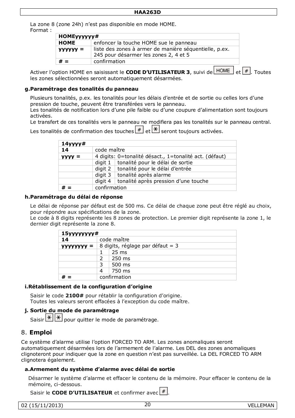Emploi | Velleman HAA263D User Manual | Page 20 / 40